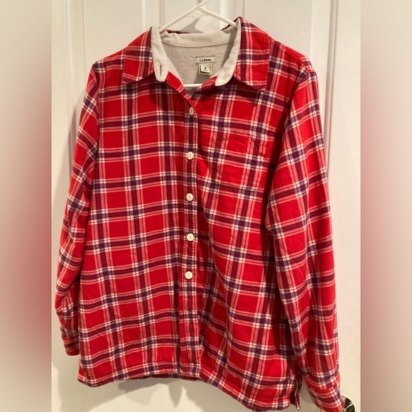 LL Bean Women’s Lined Flannel Shirt Red Plaid Button Down Fleece Size M - Picture 1 of 9